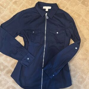 Michael Kors Long Sleeved Blue Shirt Zip Down